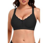 Angelhood Seamless Zip Front Closure Jelly Bras for Women Wirefree Post Surgery Bra Full Coverage Supportive Bralettes, Black, 3X-Large