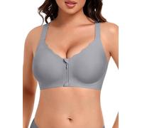 Angelhood Seamless Zip Front Closure Jelly Bras for Women Wirefree Post Surgery Bra Full Coverage Supportive Bralettes, Grey Blue, M