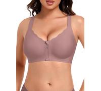 Angelhood Seamless Zip Front Closure Jelly Bras for Women Wirefree Post Surgery Bra Full Coverage Supportive Bralettes, Lotus Pink, L