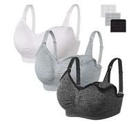 Angelhood Womens Seamless Sleep Nursing Bra,Breastfeeding Maternity Bra with Remove Bra Pads Extenders Pack of 3, Black/White/Grey, XXL