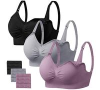 Angelhood Womens Seamless Sleep Nursing Bra,Breastfeeding Maternity Bra with Remove Bra Pads Extenders Pack of 3, Black/Grey/Purplebean, XL