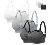 Angelhood Womens Seamless Sleep Nursing Bra,Breastfeeding Maternity Bra with Remove Bra Pads Extenders Pack of 3, Black/White/Grey, L