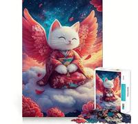 Angelic Cat in Kimono Jigsaw 1000 Pieces Focus Building Toy Zero Gap Rewarding Activity for Rainy Days (38x26cm)