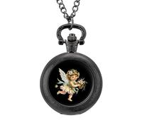 Angelic Cherub Charming Angels Vintage Pocket Watch Alloy Pendant Watches Necklace Gift for Men Women Black-Style