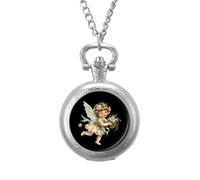 Angelic Cherub Charming Angels Vintage Pocket Watch Alloy Pendant Watches Necklace Gift for Men Women Silver-Style