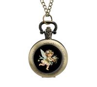 Angelic Cherub Charming Angels Vintage Pocket Watch Alloy Pendant Watches Necklace Gift for Men Women Coppery-Style