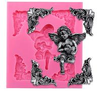 Angelic Cherub Hold Heart with Frame Corner Fondant Silicone Mould for Sugarcraft, Cake Decor, Cupcake Topper, Chocolate, Pastry, Cookie Decor, Jewelry, Polymer Clay, Crafting Projects