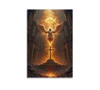 Angelic Figure With Fish Symbol And Cross Wall Art, Divine Religious Decor For Home And Prayer Room Artistic Wall Mural Modern Hanging Decor Poster16x24inch(40x60cm)