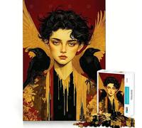 Angelic Figure with Ravens And Golden Wings Jigsaw Puzzle1000 Pieces Mind Train Fun Clean Cut Sturdy Components Captivating Leisure for Cozy Indoors (38x52cm)