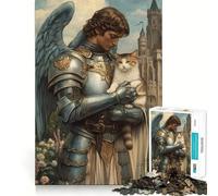 Angelic Knight with Cat Jigsaw 1000 Pieces Focus Building Toy Zero Gap Rewarding Activity for Rainy Days (38x26cm)