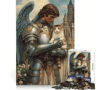 Angelic Knight with Cat Jigsaw 1000 Pieces for Teenagers Mind Power Quiet Enjoyment Uniform Edges Holiday Treat (38x52cm)