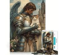 Angelic Knight with Cat Jigsaw Puzzles 1000 Piece for Adults Recall Fun Play Firm Fit Secure Assembly Family Fun Night Activity (38x52cm)