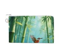 Angelic Little Girl Wallet for Men Women Canvas Coin Purse Zippered Change Holder with Secure Closure, Bamboo Kingfishers, One Size