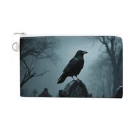 Angelic Little Girl Wallet for Men Women Canvas Coin Purse Zippered Change Holder with Secure Closure, Black Crow on Tombstone, One Size