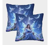 Angelic Queen-fantasy Celestial Art Pillow Covers 2 Pack Cozy Pillowcases Art Cushion Case Polyester Decorative Sofa for Living Room Bedroom 45x45cm