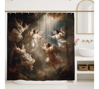 Angelic Shower Curtain, Classical Beige White Angelic Figures Bath Curtains for Bathroom Decor, Heavenly Renaissance Style Waterproof Fabric Shower Curtain Set with Hooks 36x72 Inch