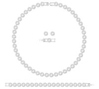 Angelic Three-Piece Jewellery Set: Rhodium-Plated White Crystal Circle Necklace, Bracelet & Earrings for Women