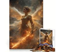 Angelic Warrior with Flaming Sword Jigsaw 1000 Pieces for Teenagers Cognitive Boost Slow Leisure Tight Lock Thoughtful Xmas (50x75cm)