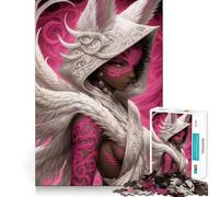 Angelic Warrior with Pink Tattoo Anime Girl Jigsaw 1000 Pieces for Teenagers Memory Train Fun Clean Seamless Connection Relaxing Indoor Group Activity (50x75cm)