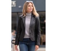 'Angelica' Real Leather Two Button Blazer Ashwood Leather Black 14