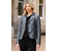 'Angelica' Real Leather Two Button Blazer Ashwood Leather Grey 14