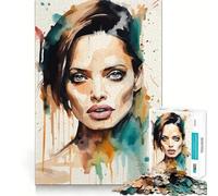 Angelina Jolie Painting Adults 1000 Pieces Puzzle Mind Training Fun Burr Free Clean Cut Pieces Heartwarming Gathering Activity (38x26cm)