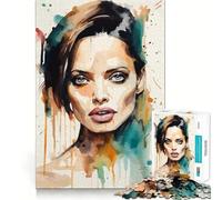 Angelina Jolie Painting Jigsaw for Teenagers 1000 Pieces Mind Boost Fun Clean Cut Sturdy Components Heartwarming Gathering Activity (38x52cm)