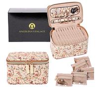 Angelina's Palace Jewelry Organizer Case Bridesmaid Gifts Travel Bag Vegan Leather Box for Necklace Earring Bracelet Ring(blossom tan)