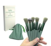 Angelkiss 13-Piece Professional Makeup Brush Kit - Foundation, Powder, Eyeshadow, Eyebrow Brushes with Soft Pouch (Green), Premium Cosmetic Brush Set.