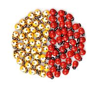 Angelkiss 200 PCS Self Adhesive Bees Ladybirds Wooden Embellishments Craft Card Wood Toppers Bee Flat Back Stickers for DIY Decoration,red and Yellow