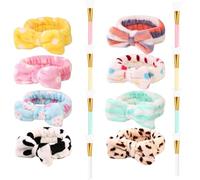 Angelkiss 8-Piece Spa Headband Set with Silicone Face Mask Brush - Coral Fleece Makeup Headbands for Women, Shower & Skincare