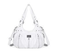 Angelkiss Large Purses and Handbags for Women Washed Faux Leather Crossbody Hobo Satchel Shoulder Handbag Tote Purse, White, L
