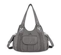 Angelkiss Purses and Handbags for Women Washed Vegan Leather Crossbody Hobo Satchel Shoulder Tote Purse, 1grey