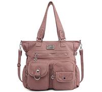 Angelkiss Purses Handbags for Women PU Tote Satchel Bags for Women Pockets Shoulder Bags…, A-pink, M