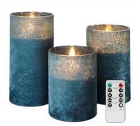 ANGELLOONG Blue Flameless Candles with Remote, Flickering Led Candles with Timer, Electric Pillar Candles for Bathroom Kitchen Room Home Decor, Sandblast Blue