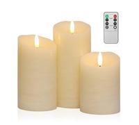 ANGELLOONG Flickering Flameless Candles with Remote, Real Wax Battery Operated Candles with Timer for Home Decor, Set of 3 LED Fake Candle for Fall Wedding Halloween Chirstmas Decoration, Ivory White