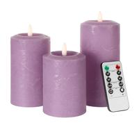 ANGELLOONG Real Wax LED Candles Flickering, Flameless Battery Operated Candle with Remote, Pillar Electric Timer Candles for Home Holiday Decor, Purple, XPXW3X456-P