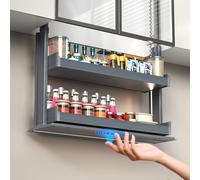 AngelParticle Touch Switch Pull Down Cabinet Organizer- Electric Pull Down Shelf for Upper Cabinets, Anti-Collision Spice Rack,Smart Kitchen and Pantry Organization,Plus-600Y