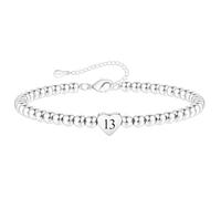 Angelra 13th birthday gifts for Girls, Hypoallergenic Adjustable Bead 925 Silver Heart Lucky Number Bracelet for Daughter Best Friend Sister (13th)