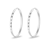 Angelra Silver Hoop Earrings for Women Sparkly Large Hoops for Sensitive Ears Non Tarnish Sterling Silver Earrings 30/40/50/60/70mm (Diamond-Pattern, 60MM)