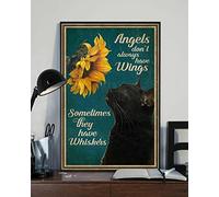 Angels Don't Always Have Wings Sometimes They Have Whiskers Black Cat Sunflower Library Cafe Living Room Kitchen Home Art Wall Decoration Plaque Gift Metal Tin Sign 8x12 Inch