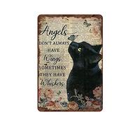 Angels Don't Always Have Wings Sometimes They Have Whiskers Tin Sign Vintage Floral Black Cat Cat Lovers Gift Vintage Plaque Metal Man Cave Bar Pub Club Home Wall Decoration 12x8 Inch