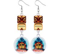 Angel's Draw Home Funny Tiki Totem Mask Earrings for Women Hawaiian Themed Tiki Gifts for Women Lucky Vintage Tiki Totems Summer Beach Party Vacation Pendant Earrings, 1, Brass, red agate