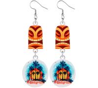 Angel's Draw Home Funny Tiki Totem Mask Earrings for Women Hawaiian Themed Tiki Gifts for Women Lucky Vintage Tiki Totems Summer Beach Party Vacation Pendant Earrings, 1, Brass, red agate