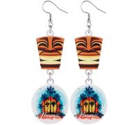 Angel's Draw Home Funny Tiki Totem Mask Earrings for Women Hawaiian Themed Tiki Gifts for Women Lucky Vintage Tiki Totems Summer Beach Party Vacation Pendant Earrings, 1, Brass, red agate