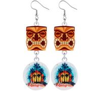 Angel's Draw Home Funny Tiki Totem Mask Earrings for Women Hawaiian Themed Tiki Gifts for Women Lucky Vintage Tiki Totems Summer Beach Party Vacation Pendant Earrings, 1, Brass, red agate