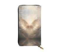 Angel's Feather Pattern Leather Clutch (7.5x4.1 inches) - Coin Card Key Wallet