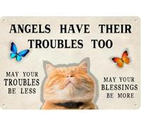 Angels Have Their Troubles Too Funny Tin Sign May Your Troubles Be Less May Your Blessings Be More Metal Signs Wall Decor Artistic Decorations For Home Gate Street Garden Gift For Women Men 8x12 Inch