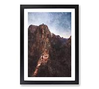 Angels Landing in Utah Painting Framed Print | A2 Black Framed Wall Art | Ready to Hang | Modern Historical Picture | Living Room Bedroom Lounge Office