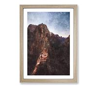 Angels Landing in Utah Painting Framed Print | A2 Oak Framed Wall Art | Ready to Hang | Modern Historical Picture | Living Room Bedroom Lounge Office